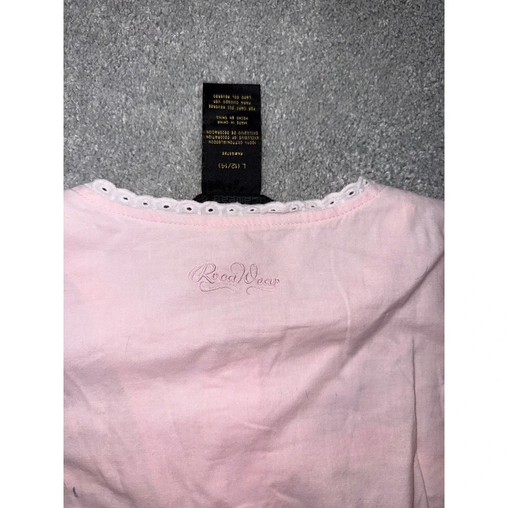 Rocawear Girls Pink Eyelet Tiered Dress Size L 12/14 Cotton Scalloped Hem